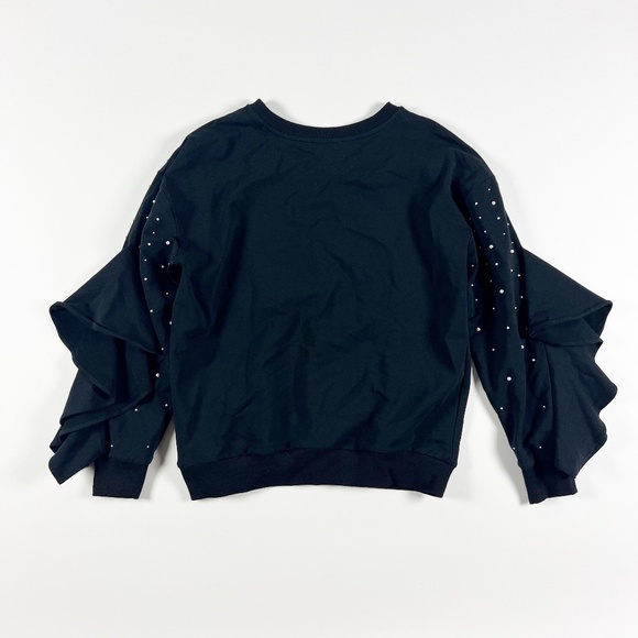 Scripted Faux Pearl Silver Beaded Embellished Crew Neck Ruffle Sleeve Sweater M - Picture 4 of 4